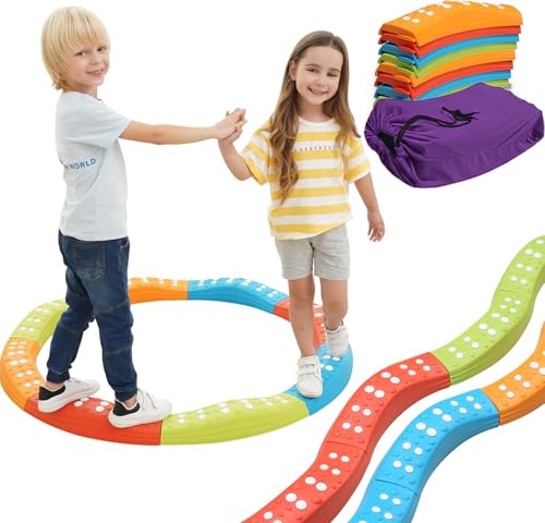 Special Supplies Colored Wavy Circle Balance Beams Stepping Stones for Kids, 8 Pc. Set, Non-Slip Textured Surface and Slip Resistant Floor Rubber Edges, Promote Agility, Strength, Active Play