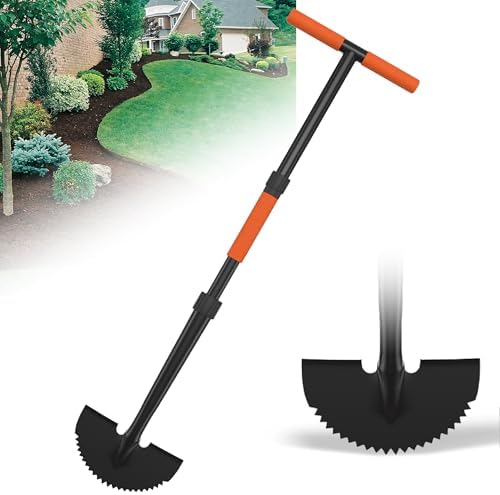 ATUHOLA Manual Edger Lawn Tool, 41-inch Lawn Edger with Saw Tooth Blade, Half Moon Hand Edger with Metal Shaft, T-Grip Handle, Heavy Duty Garden Edger Tool for Sidewalk, Grass, Yard, Landscape