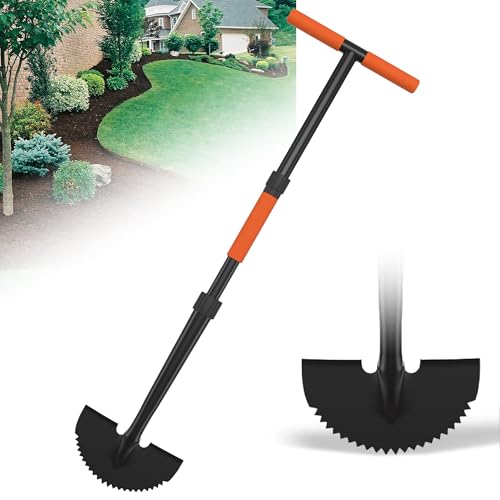 ATUHOLA Manual Edger Lawn Tool, 41-inch Lawn Edger with Saw Tooth Blade, Half Moon Hand Edger with Metal Shaft, T-Grip Handle, Heavy Duty Garden Edger Tool for Sidewalk, Grass, Yard, Landscape