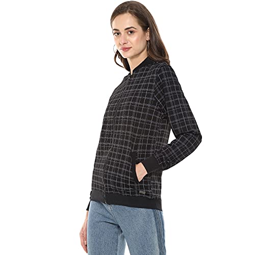 Image of PINACOLADA Mandarin Collar Black:Grey Checks Stylish Casual Jacket