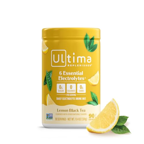 Image of Ultima Replenisher Daily Electrolyte Powder Drink Mix, 90-Serving Canister | Zero Sugar Lemon Black Tea Hydration Powder with 6 Electrolytes & Minerals - Sugar Free, Plant-Based & Keto Friendly