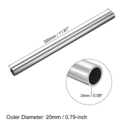QUARKZMAN 304 Edelstahl Rohr 20mm Außendurchmesser, Runde Nahtlose Edelstahlrohr 2mm Wandstärke, Edelstahl Gerade Rundrohr 300mm Länge, Silber Metallrohr für Industrie Heim Gartendekoration