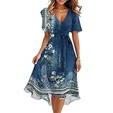 Cocktailkleid Damen Elegant V-Ausschnitt A Linie Flowy Chiffonkleid 2025 Sommer Kurzarm Leicht Und Luftig Freizeitkleid Festliche Kleider FüR Hochzeit