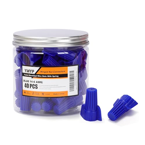 40PCS Winged Wire Nut Connector - AWG 14-6 Blue - Insulated Insert Twist Electrical Wire Terminal with Spring, Portable Wire Caps for Quick Connection