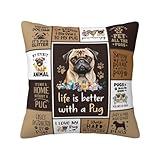 ZUMBULKJ Pug Gifts for Pug Lovers - Funny Pugs Gifts for Women Girls - Dog Gift for Dog Lovers Women Girls Throw Pillow Cover 18'x 18'