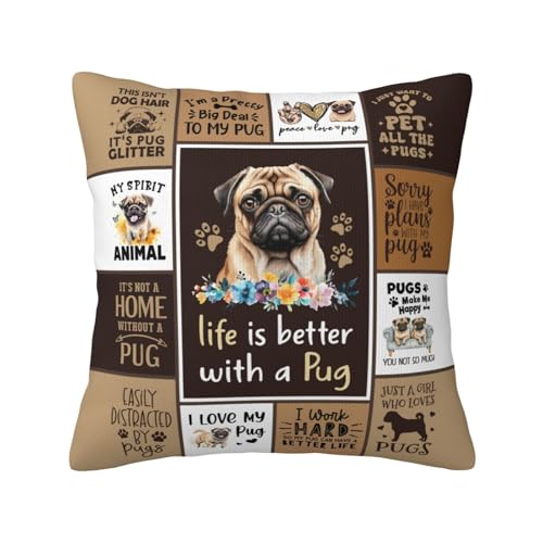 ZUMBULKJ Mothers Day Pug Dog Mom Gifts for Women - Pugs Gifts for Dog Lovers Women Girls - Dog Gift for Dog Lovers Women Girls Throw Pillow Cover 18"x 18"