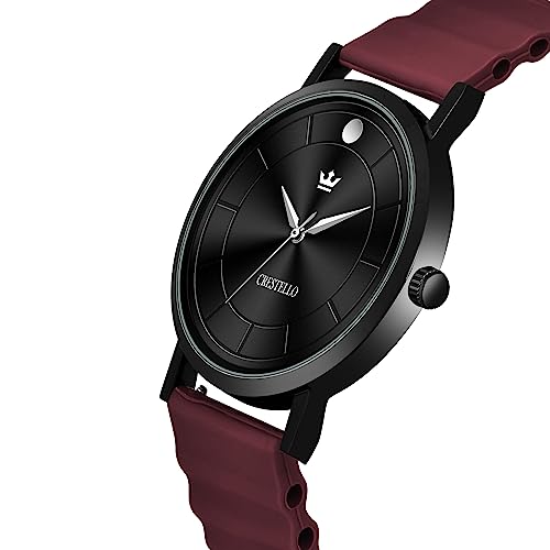 Image of CRESTELLO Silicone Strap Analog Wrist Watch for Men (Black /Blue /Grey /Green /Orange /Wine Red Strap)
