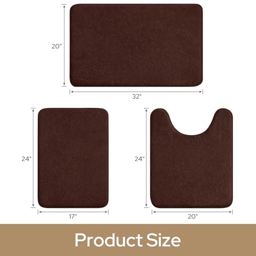 HOMEIDEAS Upgraded Bathroom Rugs Set 3 Piece, Ultra Soft Memory Foam Bath Mats, Super Absorbent Non Slip Washable U-Shaped Toilet Bath Rug (Brown, 17"x24"+20"x32"+U-Shaped 20"x24") by HOMEIDEAS - Used condition - Image 2