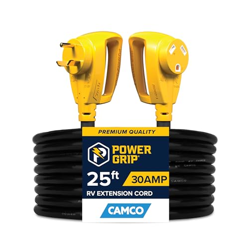 Camco Power Grip 25-Ft 30 Amp Camper RV Extension Cord - Male to Female (NEMA TT-30P to TT-30R...