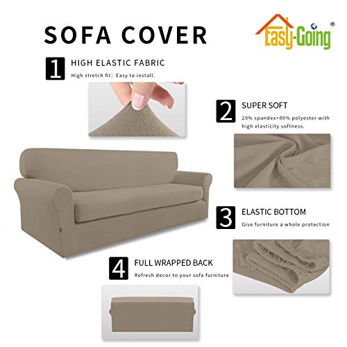 Image of Easy-Going 2 Pieces Stretch Oversized Couch Sofa Slipcover Washable | Spandex Soft Fitted Sofa Couch Cover for Sofa Furniture Protector with Bottom Kids,Pet Dog Natural