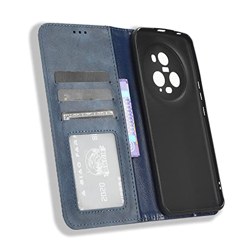 XINNI Protective Phone Case for Honor Magic 5 Pro 5G, PU/TPU Vintage Flip Leather Shockproof Cover Magnetic Book Style Wallet, Blue - Image 3