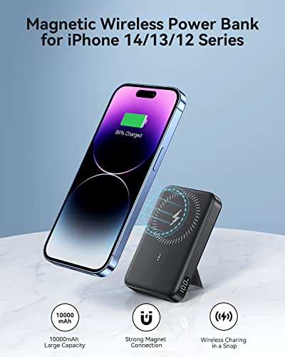 Weetla Magnetic Battery Pack 10000Mah Led Digital Display Foldable Wireless Power Bank With Kickstand Usb-C Cable Portable Wireless Charger Power Bank For Iphone 14/13/12 Series 03A #TOP1