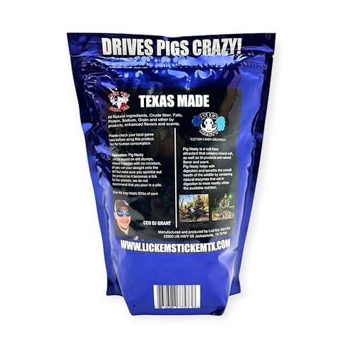 Lick Em Stick Em Pig Nasty 4lb Hog Attractant for Wild Boar & Hog Hunting | Sweet Scent, Granular Formula for Feeders & Bait Sites | Supports Digestion & Wildlife Health | 6 Pack