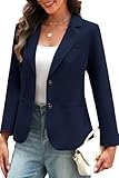 ELLEVEN Blazers for Women Business Casual Outfits Long Sleeve Two Button Slim Fit Suit Jacket with Notched Lapel Collar, Lightweight Work Office Blazer with Pockets Navy Blue Large
