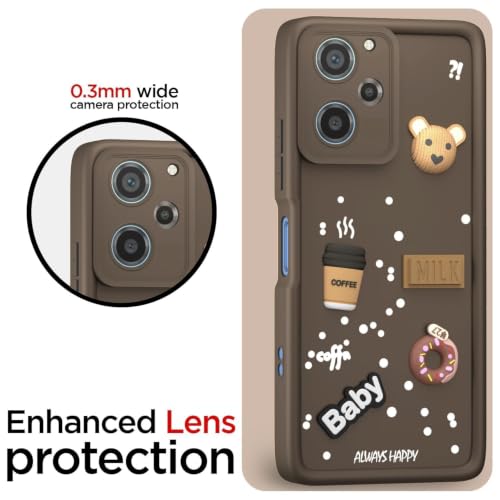 Image of Bintage Back Cover Compatible for Xiaomi Poco X5 Pro 5G | Cute 3D Taddy Ball Bear Milk Cake Coffee Silicon Case Full Body & Camera Protection - Brown