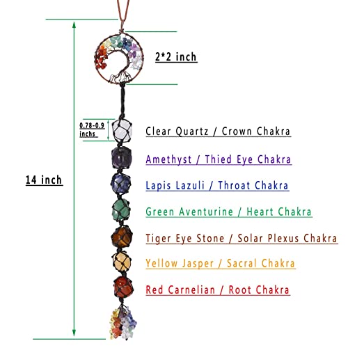 Xiuqilai 7 Chakra Tree Of Life Healing Crystals Stones Hanging Ornament Hippie Boho Car Accessories Rear View Mirror Interior Decor Room Home Wall Meditation Christmas Tree Decoration For Women Men #TOP4