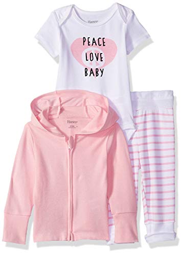 Hanes unisex baby Ultimate Flexy Knit Jogger With Bodysuit and Zippin Knit Hoodie Layette Set, Pink Stripe, 12-18 Months US