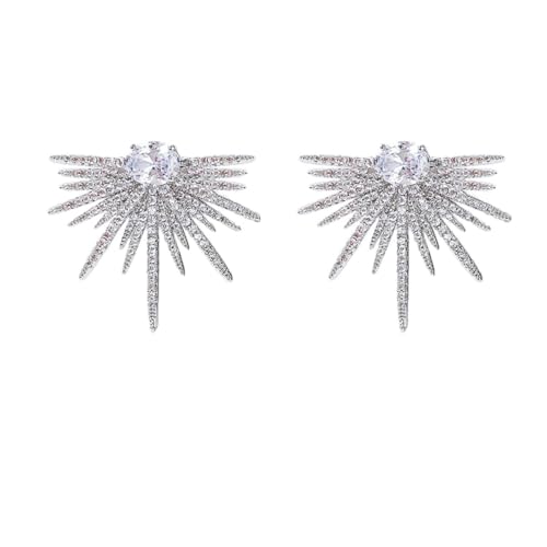 LOKLIFFAI Rhinestone Silver Statement Earrings, Star Stud Earrings Fashion Design