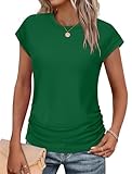 Womens Shirts Dressy Crew Neck Tshirts Loose Travel Airport Outfits Resort Wear 2025 Kelly Green 2XL
