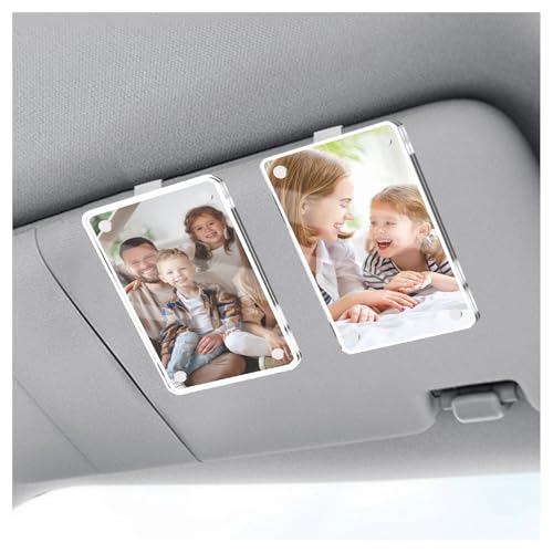 Figpade 2 Pack Magnetic Car Visor Picture Frame,FadeProof Acrylic Car Picture Frame with Mounting Clip for Showing Off Your Precious Photo,Universal Car Picture Holder Car Accessories