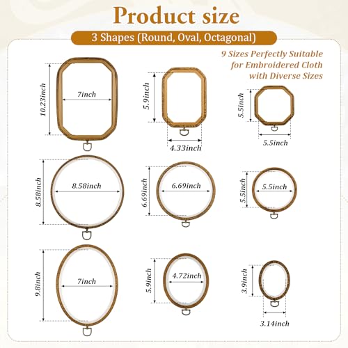 simarro 9 Pcs Large Embroidery Hoop Embroidery Frame Set , 4 Shape Decorative Imitated Wood Cross Stitch Hoop for Art Craft Sewing Circle Oval Octagonal Embroidery Hoops - Thumbnail 2