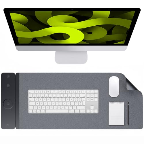 Tapis de bureau grand modèle clavier et souris noir avec chargeur induction sans fil 3-en-1