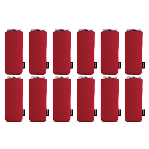 KOOZIE Slim Can Cooler for White Claw, Beer, Truly Seltzer, Energy Drinks - Blank Skinny Can Holder Insulated for Tall Cans | DIY Personalized Gifts for Events, Weddings, Parties (Red, 12)
