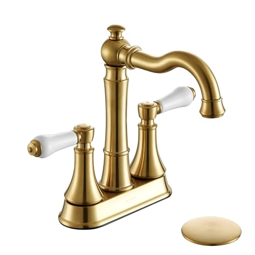 Roffenny Porcelain 2-Handle Brushed Gold Bathroom Faucet 4 inch Centerset