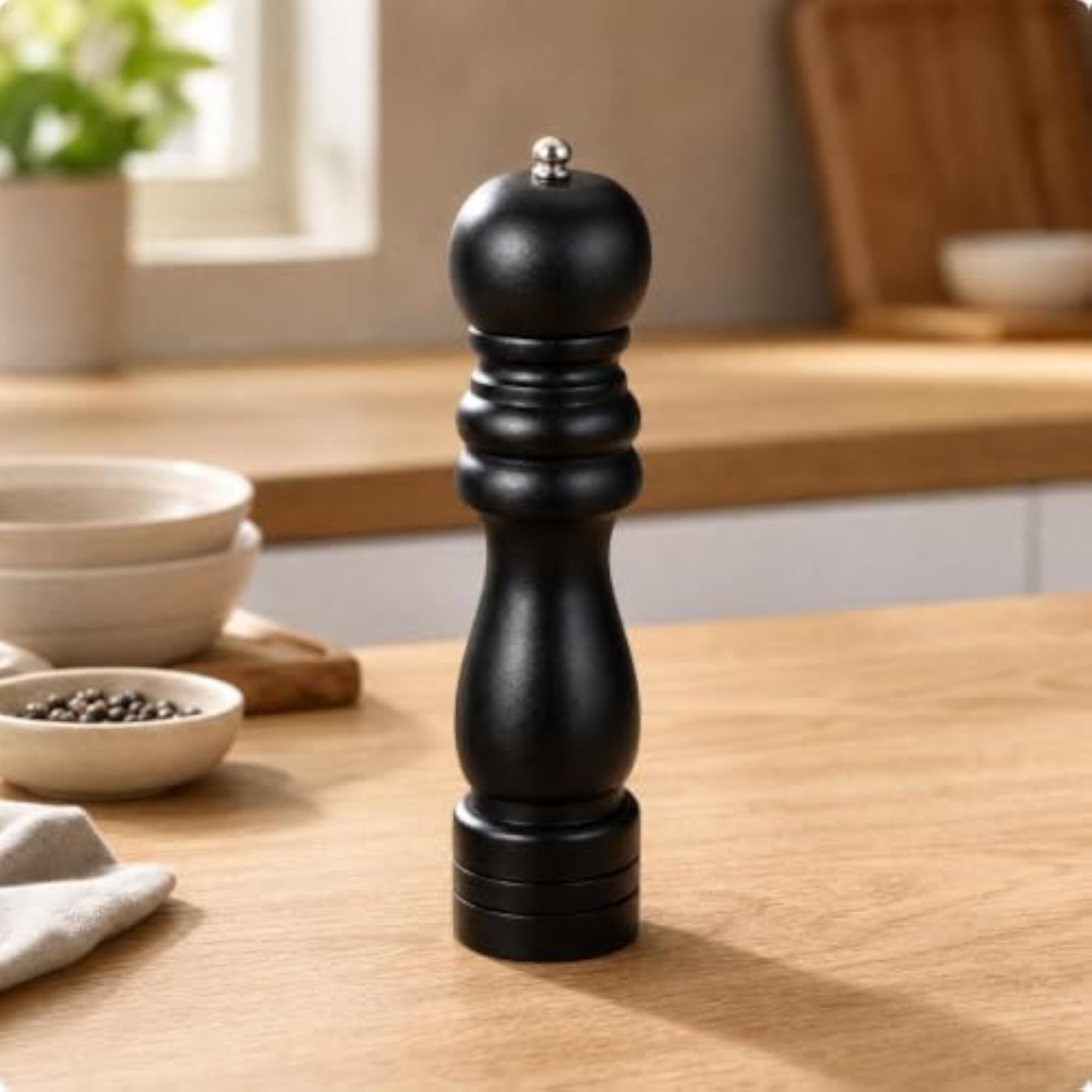 8 Inch Wooden Pepper Mill for Dining Table & Everyday Cooking