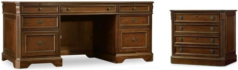 BOWERY HILL 2-Piece Office Set of Executive Desk & Filing Cabinet in Cherry