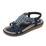  ZOEASHLEY Offene Sandalen Damen Sommer Flache Sandaletten mit Strass - Bohemian Stil, 39 EU, Blue