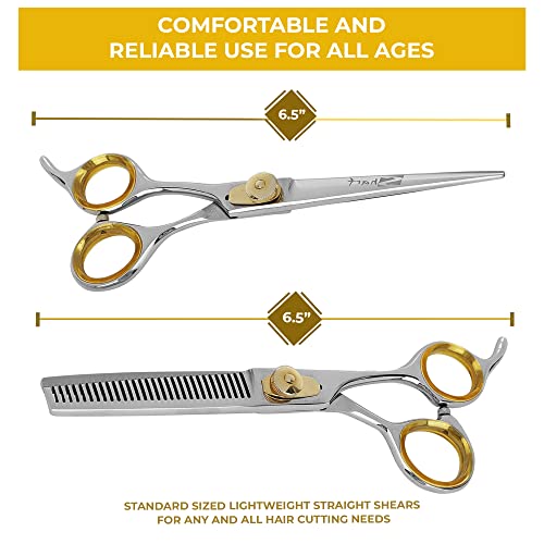 Sharf Gold Touch Barber Kit 6.5 Inch Straight Shears And 6.5 Inch, 30-Tooth Thinning Shears 440C Japanese Stainless Steel Professional Barber Scissors For Men And Women #TOP1