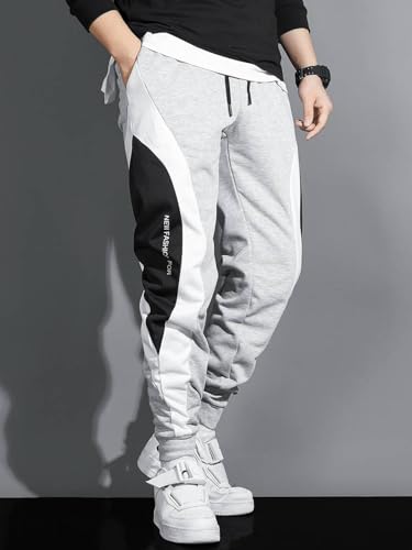 Image of GYRFALCON Men's Regular Fit, Colorblock, Cotton Blend Track Pants