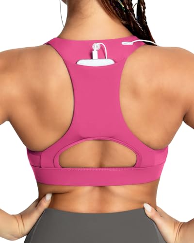 Image of QUEENIEKE BareFlow Women's Sports Bras with Phone Pocket Medium Impact Padded Racerback Workout Gym Crop Top Running Yoga Bra