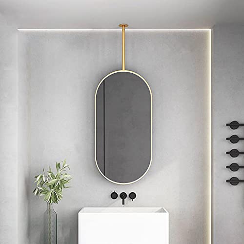 Espejo óvalo de oro nórdico para colgada de techo - con estructura de metal y espejo de baño flotante de pluma, espejo de maquillaje de tocador espejo decorativo creativo para el hogar o hotel Cover
