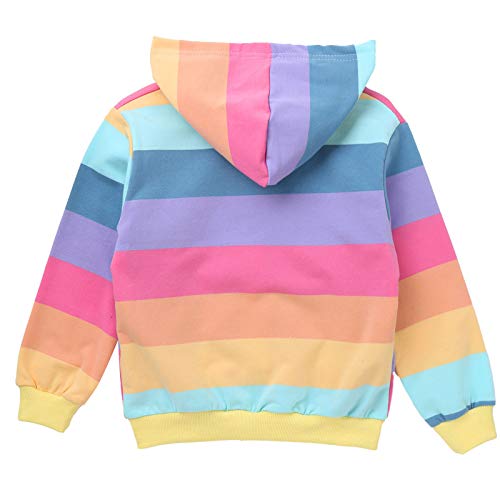 Youth Girls Cotton Jacket Long Sleeve Rainbow Stripe Hooded Zipper Cardigan Coat with Pocket Casual Outwear3