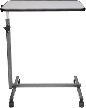 Overbed Table, Bed Table Bedside Table Lap Desk Overbed Table with Auto-Touch Adjustable Height and Wheels, Fits Over Beds and Bedside Grey
