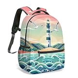 Mochila Lighthouse Orca Night Sky Whimsical All Over Print 40,6 cm, bolsa de viagem com design gráfico completo, arte temática oceânica, 05, Large