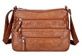TRAF Umhängetasche Damen Schwarz Braun Mittelgroß Umhängetasche Mit Vielen Taschen Schultertasche Ledertasche Crossbody Bag