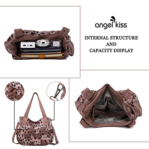 Image of Angel Kiss Women's Designer Handbag Large Double Zipper Multi Pocket Washed Leather Purse