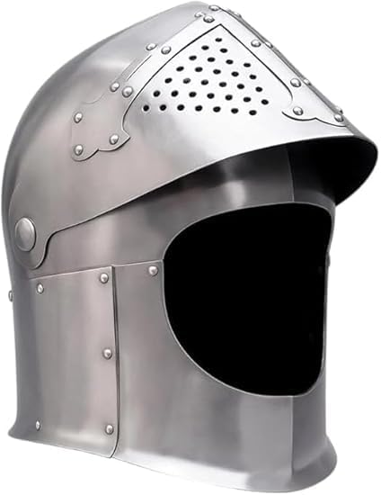 Medieval Templar Visor Helmet Knight Armor Crusader Helmet Iron Head Armor Functional 18g Steel LARP Warrior Cosplay Costume for Adult