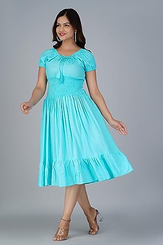 Image of Denarius Women's Rayon Short Sleeves Round Neck Solid A-Line Gown Dress