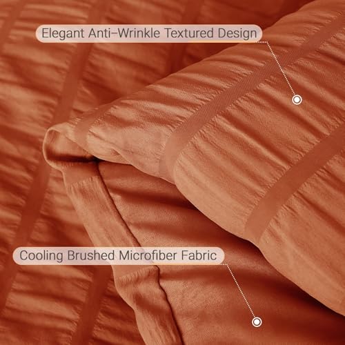 MUXHOMO 5 Pieces Twin Comforter Set, Seersucker Bed in a Bag Twin Size, All Season Luxury Bedding Set with Comforter, Flat Sheet, Fitted Sheet, Pillowcase & Sham, Burnt Orange