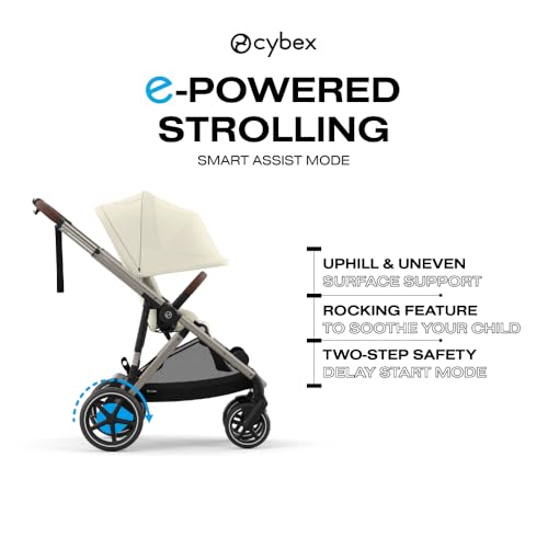 Image of Cybex e-Gazelle S Electronic Assist Stroller - Gazelle S Single-to-Double Electric Stroller, Smart Assist, Rocking Mode, 20+ Configurations & Compact Fold, Seashell Beige with Taupe Frame