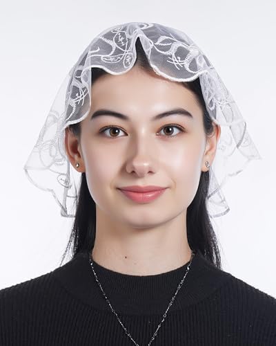 Bozidol Round Veils for Church Catholic, Small Cross and Dove Lace Mantilla Chapel Veil, Lating Mass Head Coverings for Women3