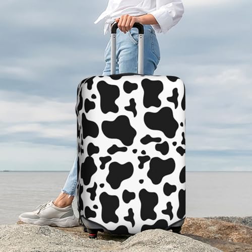 Black White Milk Cow Spots Print Luggage Cover, Protective Washable Suitcase Cover - Travel High Elastic Fibers Suitcase Protector Fits Large 7