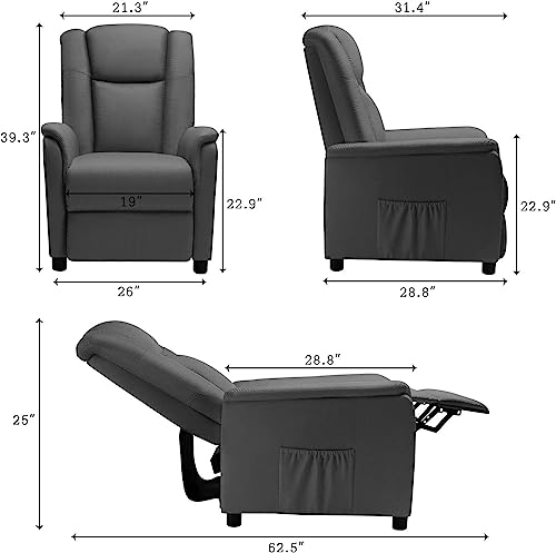 Lemberi Modern Fabric Recliner Chair For Adults, Home Theater Seating With Pocket, Lounge Single Recliner Sofa With Footrest And Backrest, Fabric Reading Recliner For Living Room, Bedroom (Gray) #TOP1