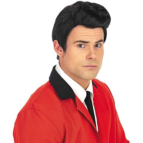 Fun Shack Mens 1950s Teddy Boy Wig 50s Movie Star Short Black Hair Accessory High School Sweetheart Fancy Dress Cover