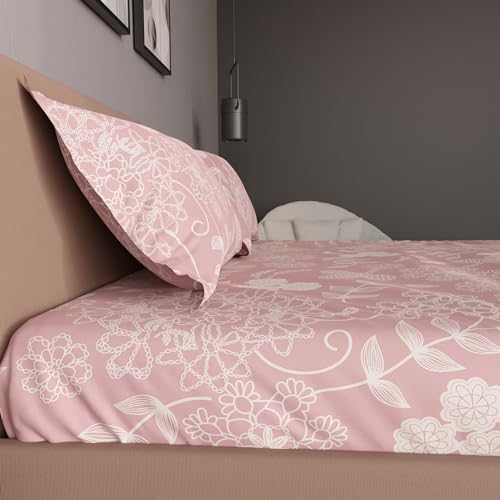 Image of BlissHome Bedsheet for King Size Bed, Floral Aesthetic Printed Bed Sheets with Pillow Covers Set, Soft Microfiber Home Decor, 1 Flat Sheet 106x106 & 2 Pillowcases 17x27, Grace Collection (Peach)