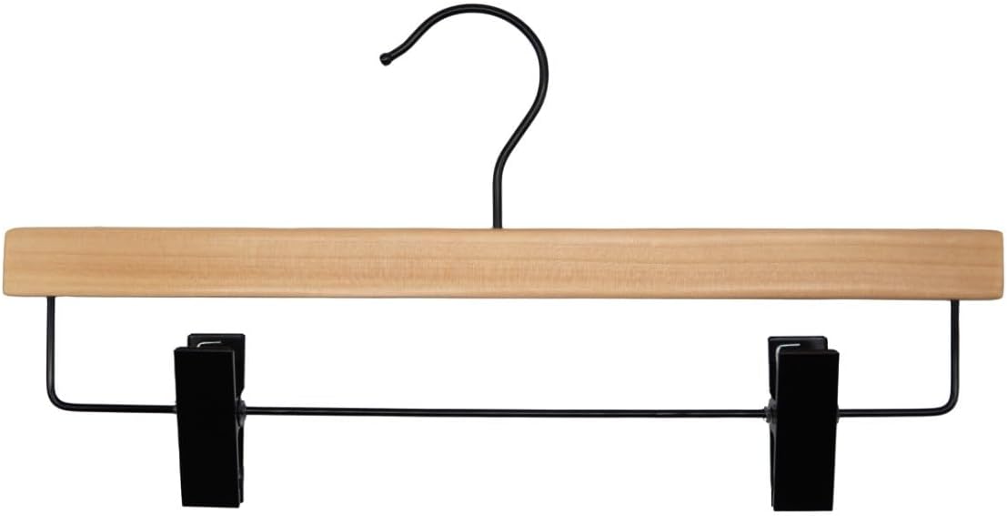 NAHANCO Wooden Skirt/Pant Hanger, 14" Low Gloss Natural w/Black Hook, 25/CTN